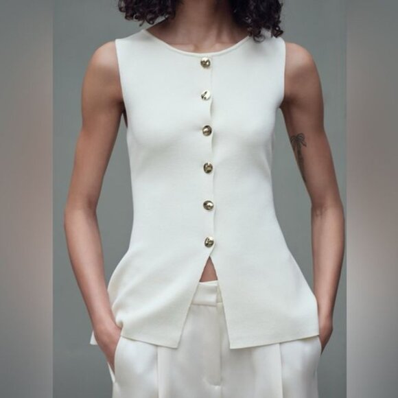 Zara Ivory Knit Top with Metallic Accent - Picture 10 of 16